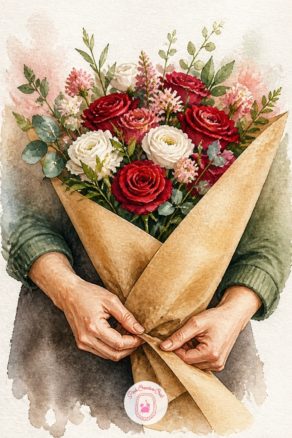 A Florist Wrapping a Bouquet in Kraft Paper — Capture the moment just before a bouquet is finished with a florist wrapping flowers in kraft paper. Christmas