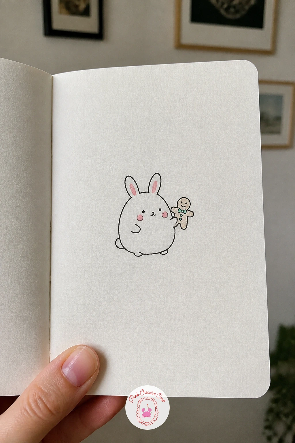 Bunny Holding a Gingerbread Man — Start here since round shapes are the most forgiving thing a fineliner can draw. Christmas drawing ideas easy doodles