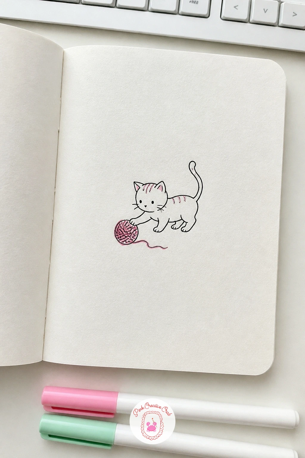 Kitten With a Ball of Red Yarn — Kitten With a Ball of Red Yarn keeps the same easy roundness but adds one playful prop. Christmas drawing ideas easy doodles