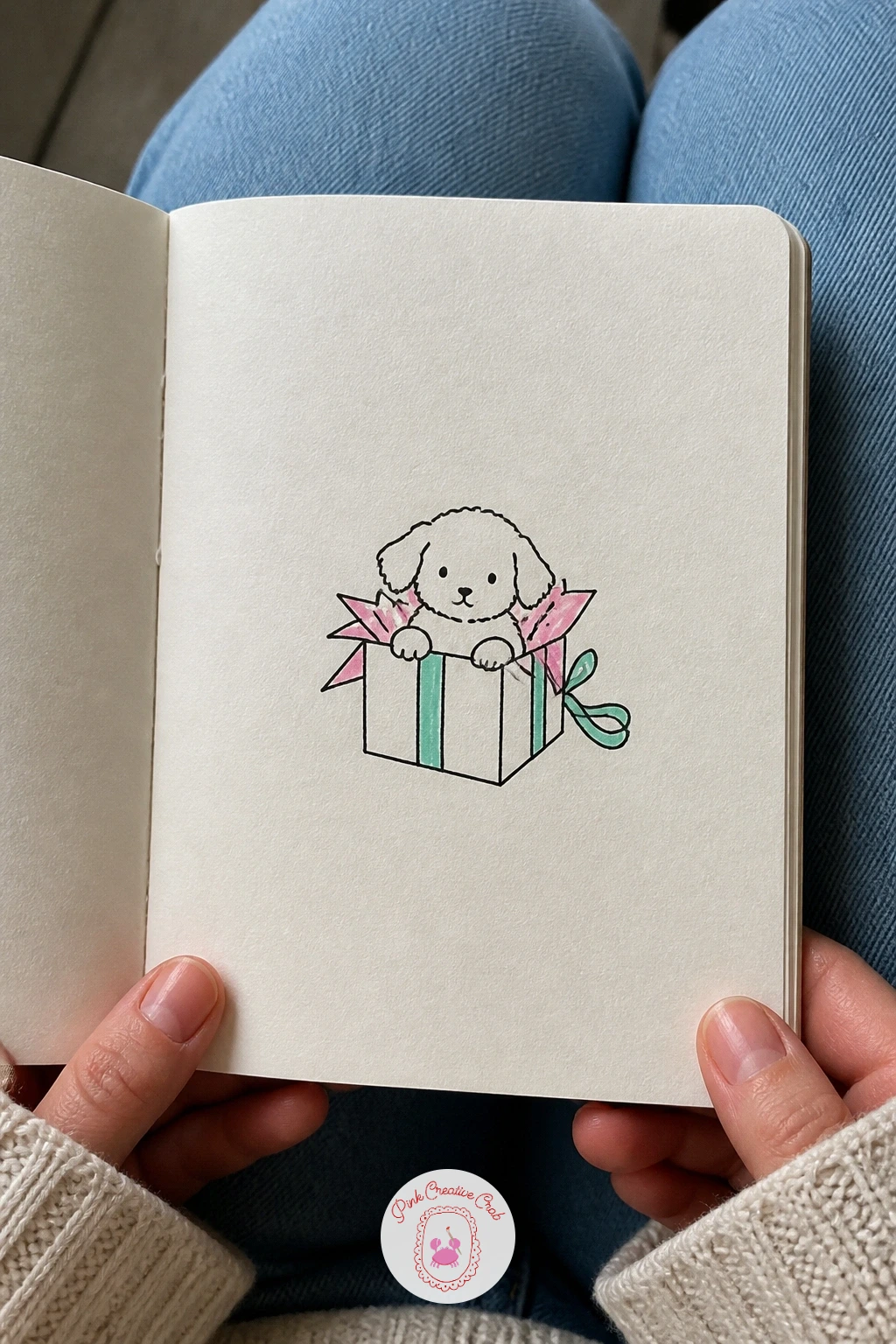 Puppy in a Gift Box — Puppy in a Gift Box takes the cozy animal idea and tucks it somewhere unexpected. Christmas drawing ideas easy doodles