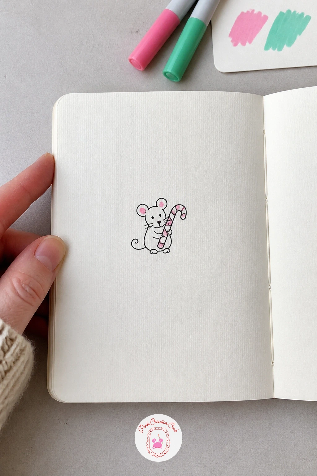 Mouse With a Candy Cane — Scale down for Mouse With a Candy Cane, since this one works well as a tiny doodle tucked in a page corner. Christmas drawing ideas