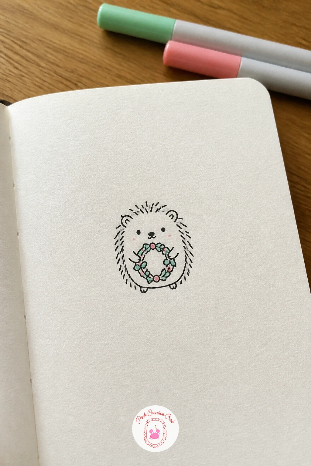 Hedgehog With a Tiny Wreath — Hedgehog With a Tiny Wreath introduces a new texture challenge worth practicing on its own. Christmas drawing ideas easy doodles