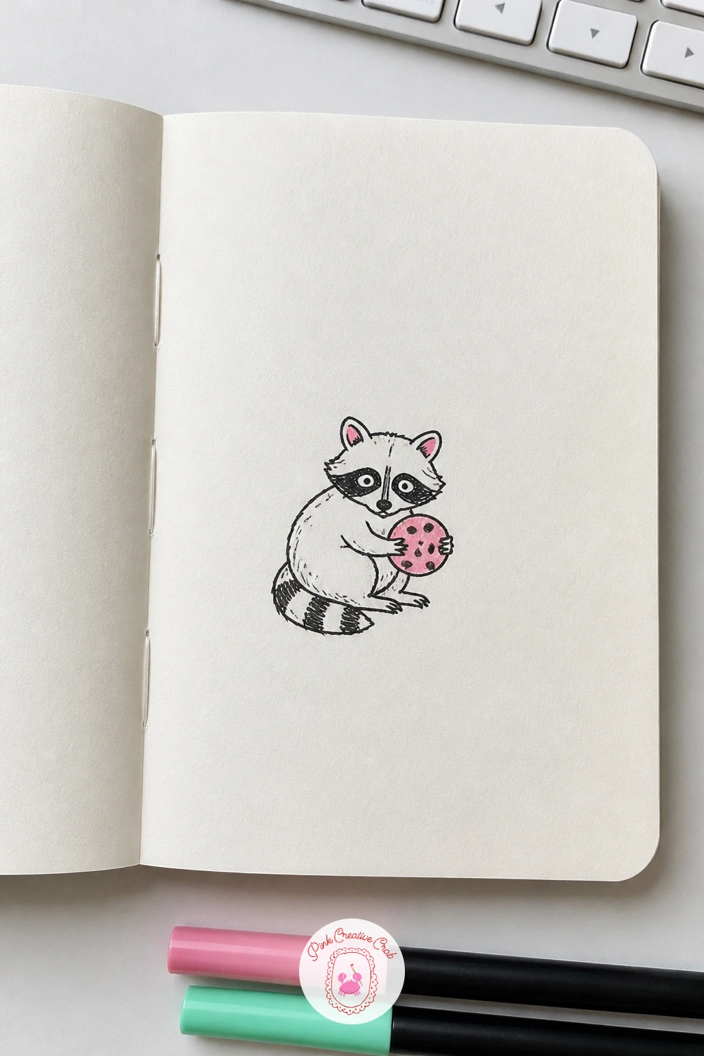 Raccoon Stealing a Cookie — Raccoon Stealing a Cookie leans into a bit of mischief, which makes for a fun pose: body crouched low, one paw clutching a round
