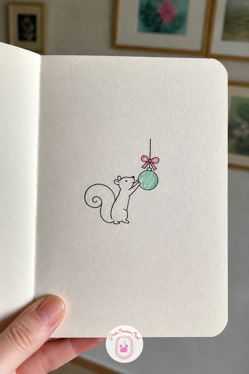 Squirrel Hanging a Bauble — Give Squirrel Hanging a Bauble a sense of motion by drawing the body leaning slightly forward, with one paw reaching up toward a