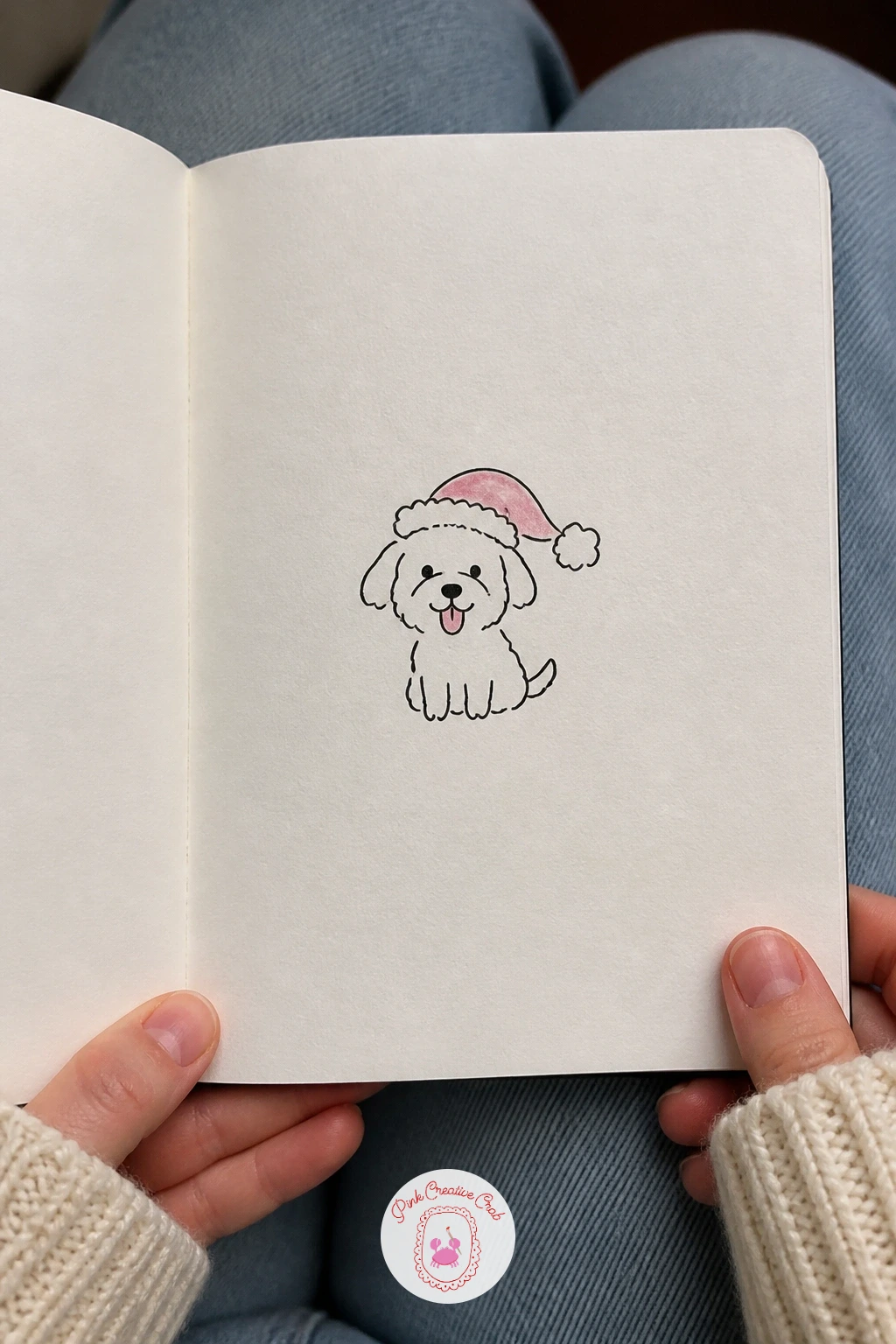 Dog in a Santa Hat — Dog in a Santa Hat keeps things simple and friendly: a round head, floppy or pointed ears depending on the breed you picture, and a small