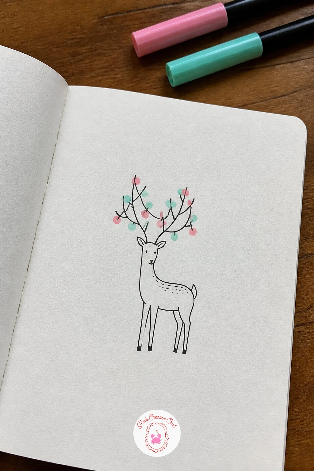 Deer With Lights in Its Antlers — Deer With Lights in Its Antlers plays with the same antler space in a different way. Christmas drawing ideas easy doodles