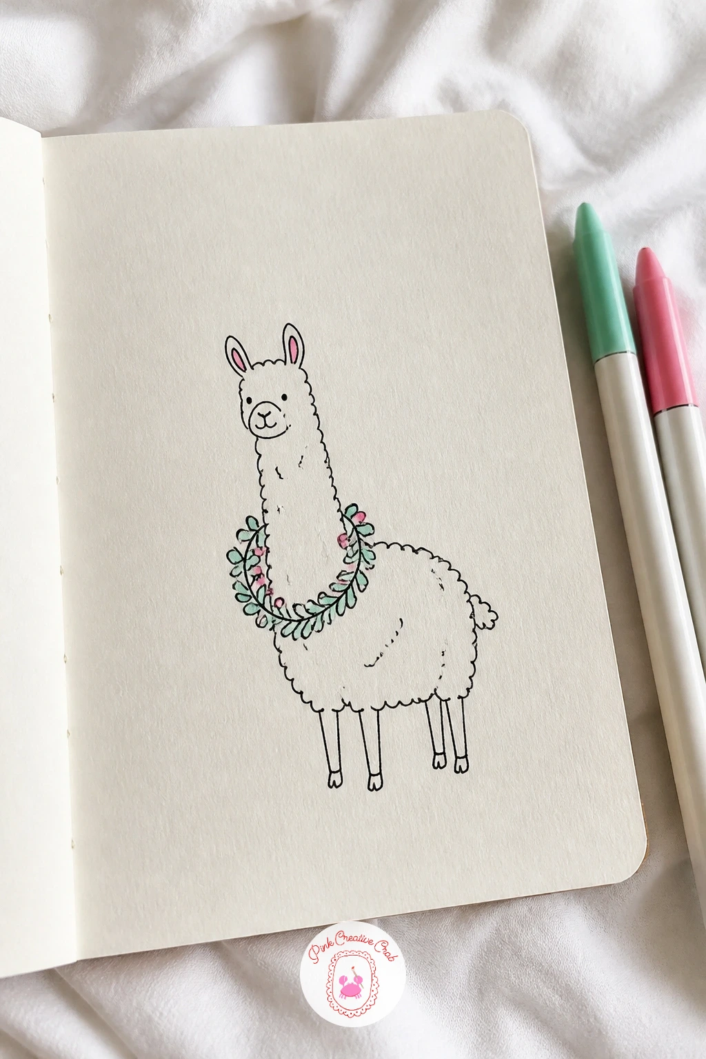Llama With a Wreath — Llama With a Wreath takes a tall narrow body shape for a change of pace from the round animals so far. Christmas drawing ideas easy