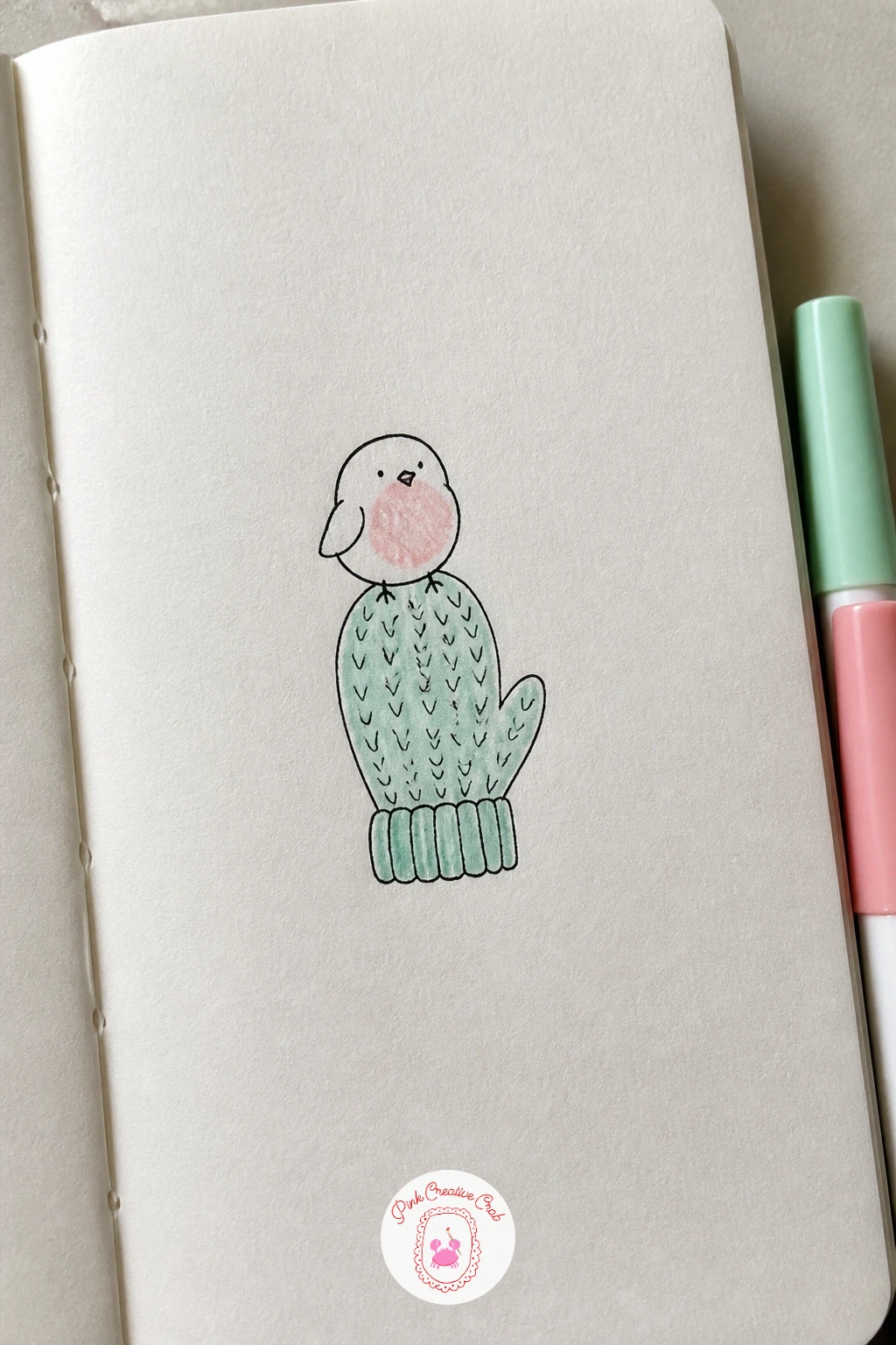 Bird on a Mitten — Bird on a Mitten pairs a tiny round bird with a simple knitted prop for an easy, charming scene. Christmas drawing ideas easy doodles