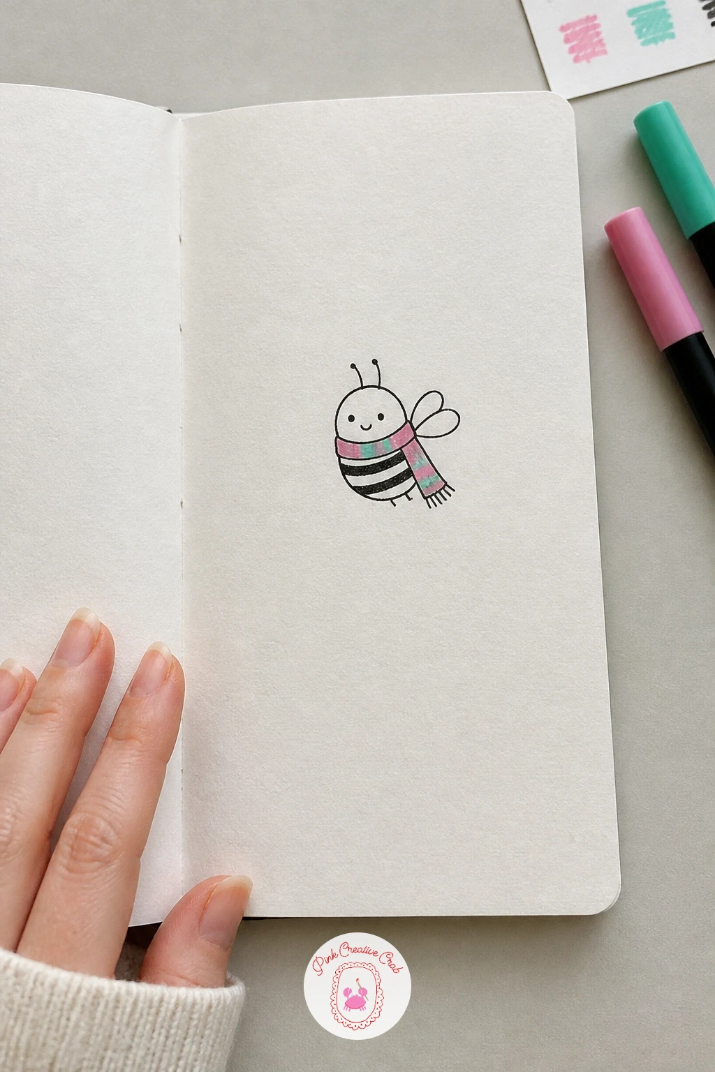 Bee in a Tiny Scarf — Bee in a Tiny Scarf is an unexpected little character that works surprisingly well for a holiday doodle. Christmas drawing ideas easy