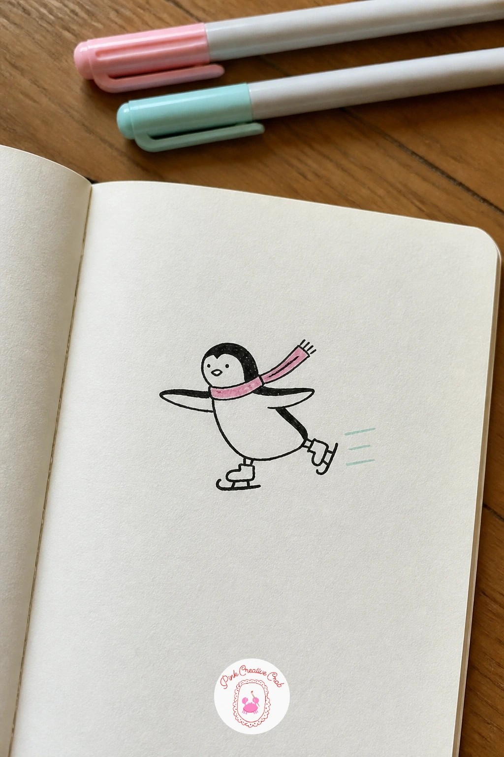Penguin Skating — Penguin Skating introduces motion through a leaning pose rather than any complicated linework. Christmas drawing ideas easy doodles