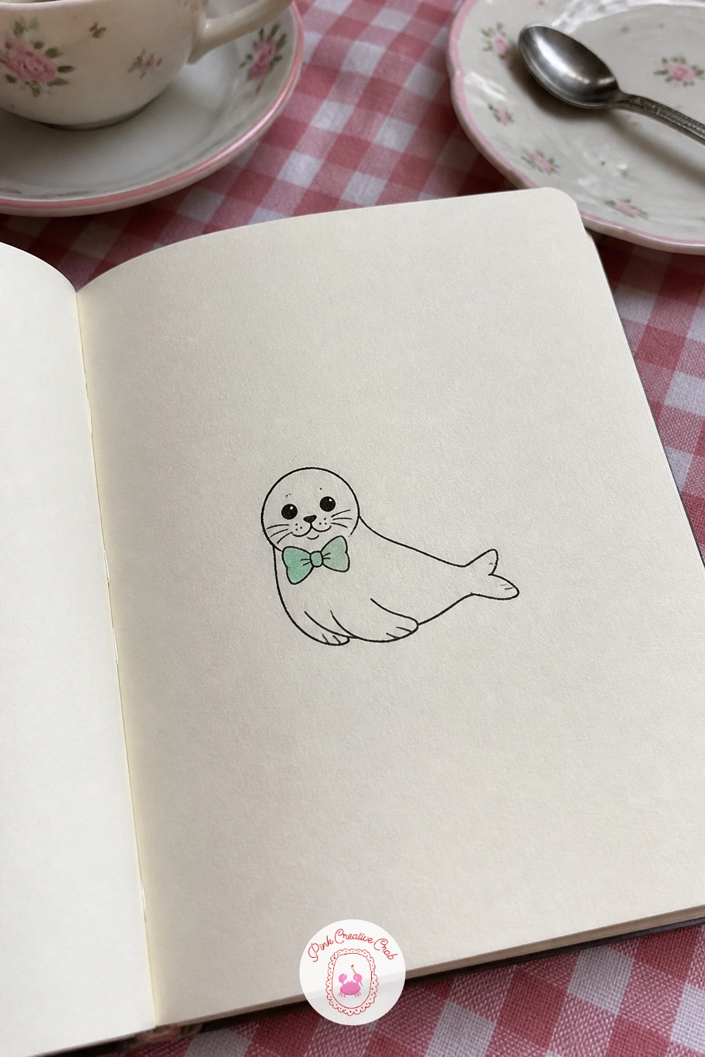 Seal With a Bow — Seal With a Bow keeps a similarly smooth rounded body but rests in a calm, settled pose instead of motion. Christmas drawing ideas easy
