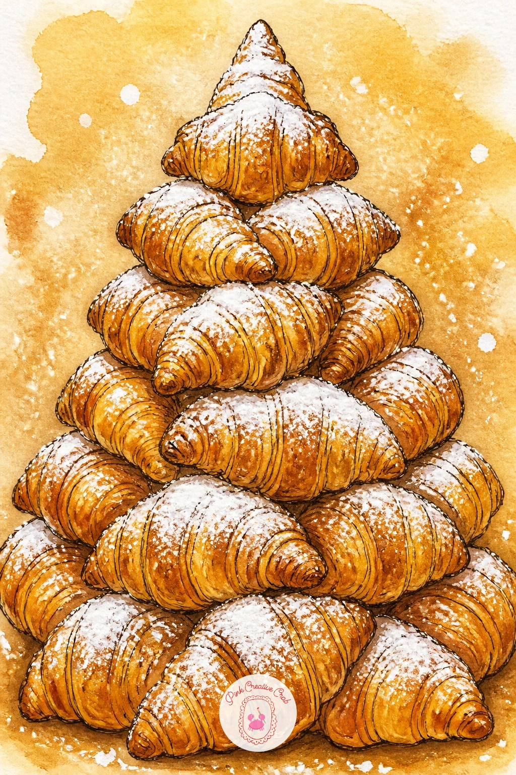 Croissant Tree With Powdered Snow — Stack the shapes like firewood: the croissant tree with powdered sugar snow is just overlapping crescent moons building