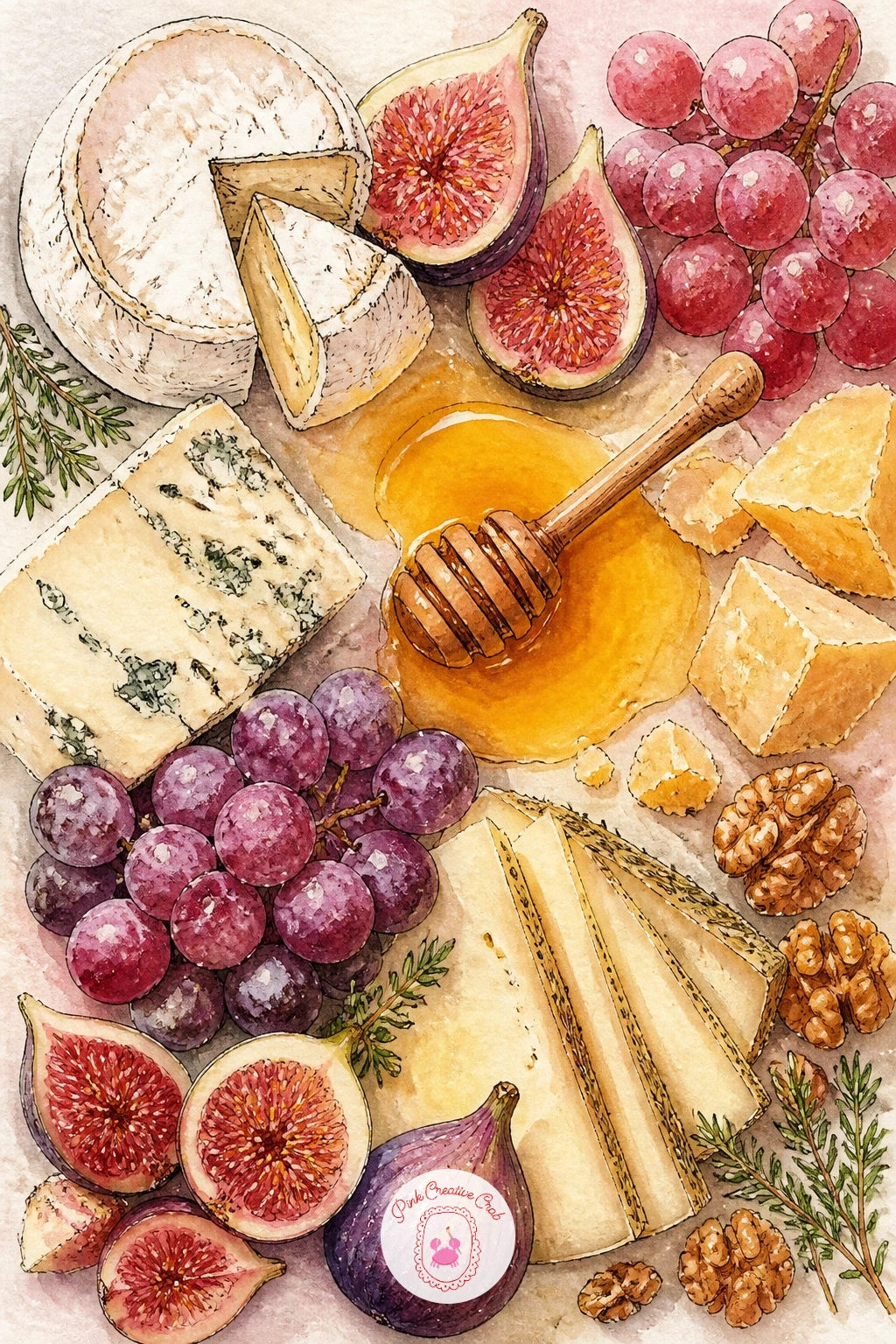 Cheese Board With Figs and Honey — Start with the wedges: three or four cheese shapes of different sizes, one wedge, one rounder wheel, one crumbly block