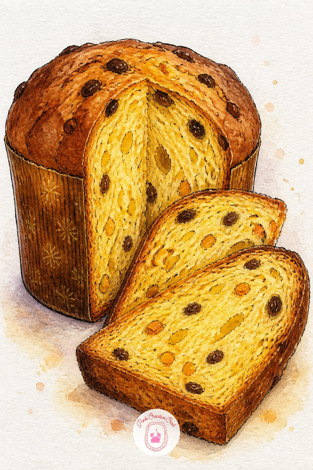 Panettone Sliced on a Board — Draw the dome shape before anything else: a tall rounded loaf, wider at the base, slightly domed on top, that is your whole