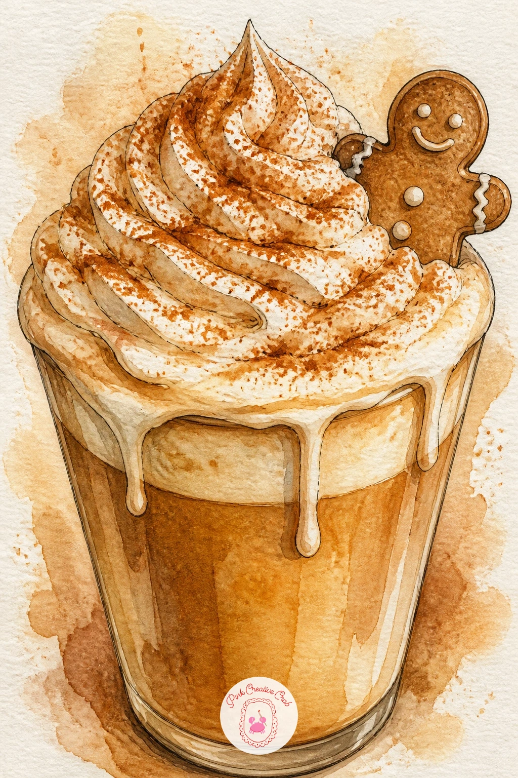Gingerbread Latte With Whipped Cream — Draw a simple tapered cup first, narrower at the base, then pile a generous cloud shape of whipped cream on top that