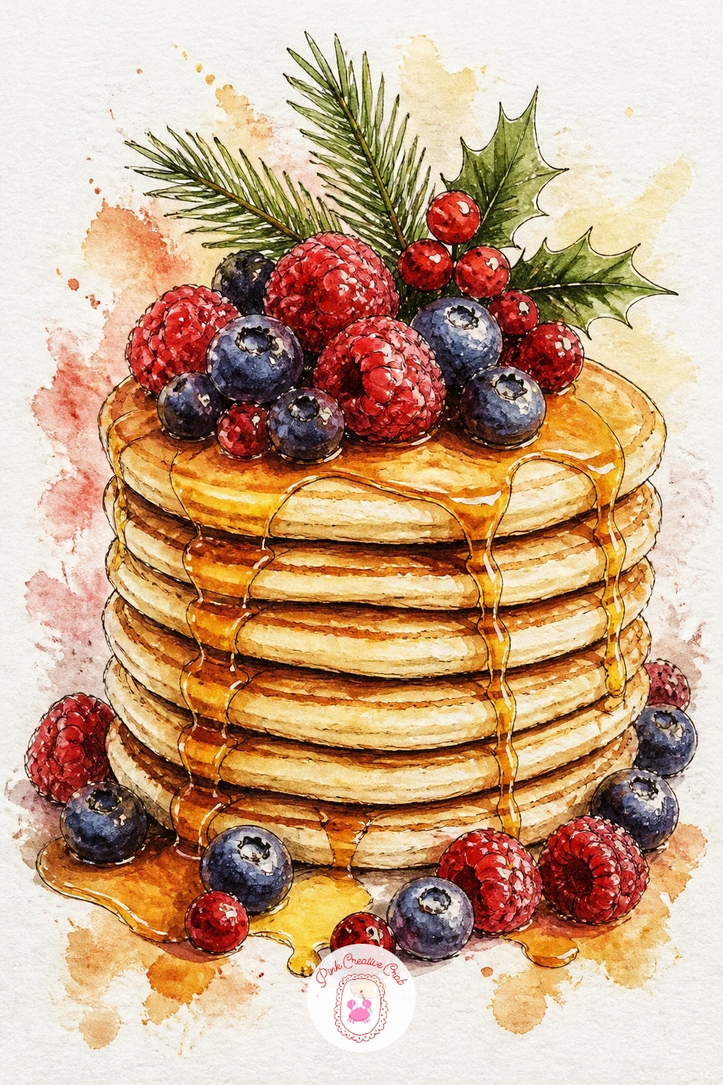 Stacked Christmas Pancakes — Build a tall stack of four or five pancakes, each one a slightly flattened oval in pencil, offset a little so the stack leans with