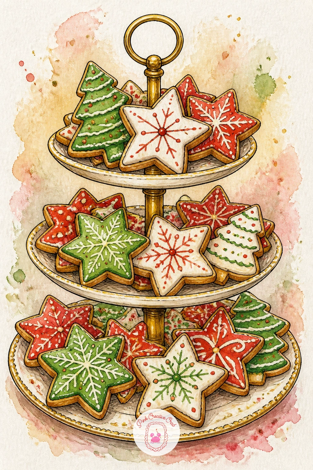 Cookie Platter on a Tiered Stand — Build the stand first as two or three simple plate shapes stacked on a thin central pole, then fill each tier with a