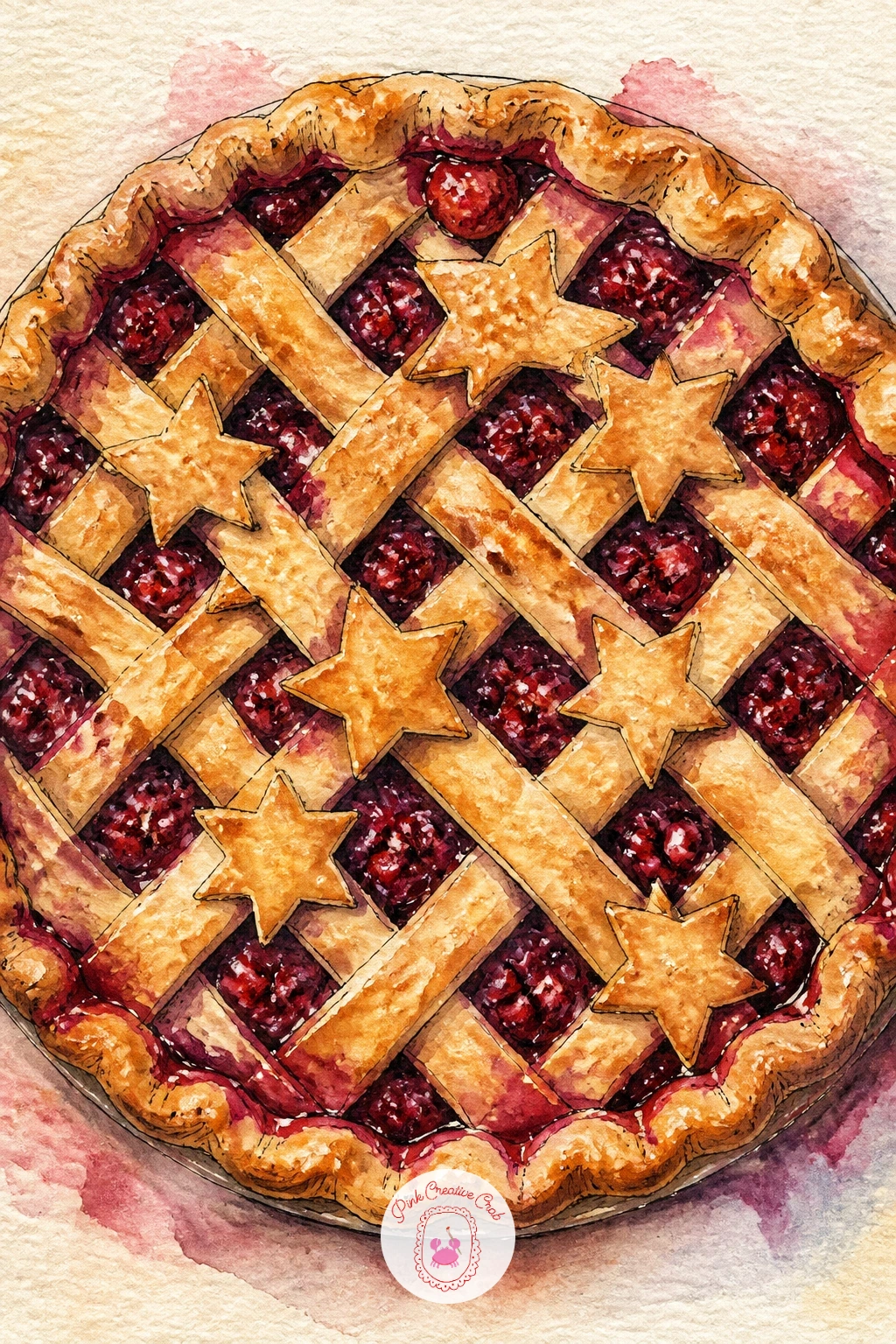 Pie With Lattice Star Top — Sketch a round pie dish first, then plan the lattice before inking a single line: light pencil guides crossing in a simple weave