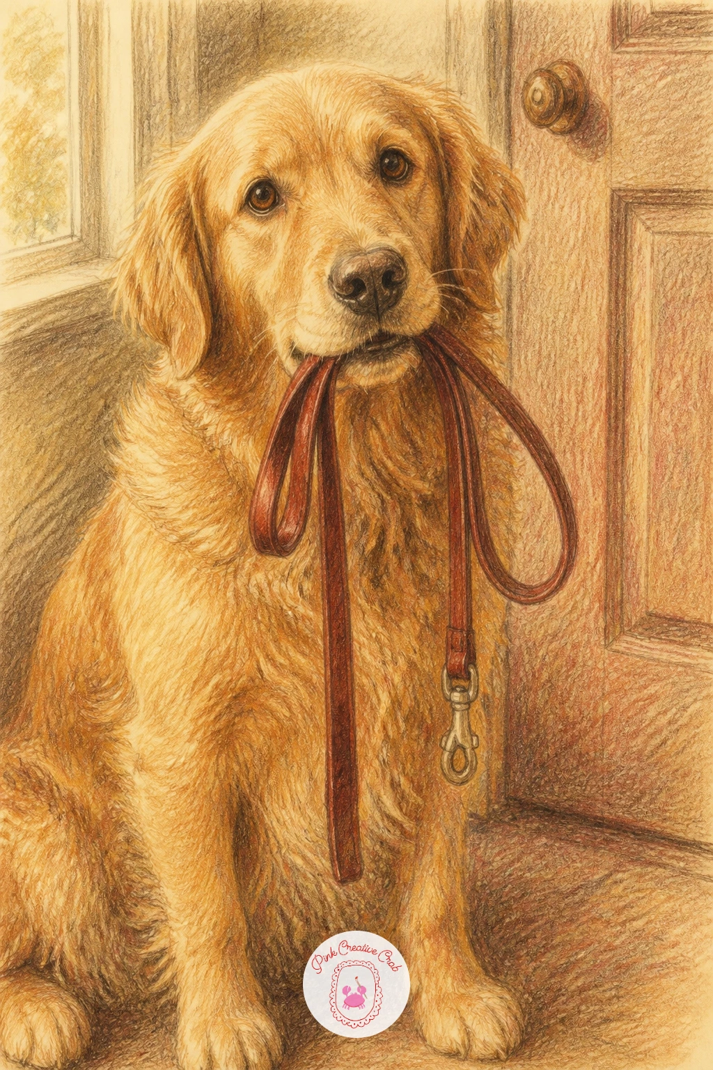 Dog Waiting With A Leash — A dog holding its leash by the door makes a sweet quick scene, and the trick is getting the head tilt right before anything else.