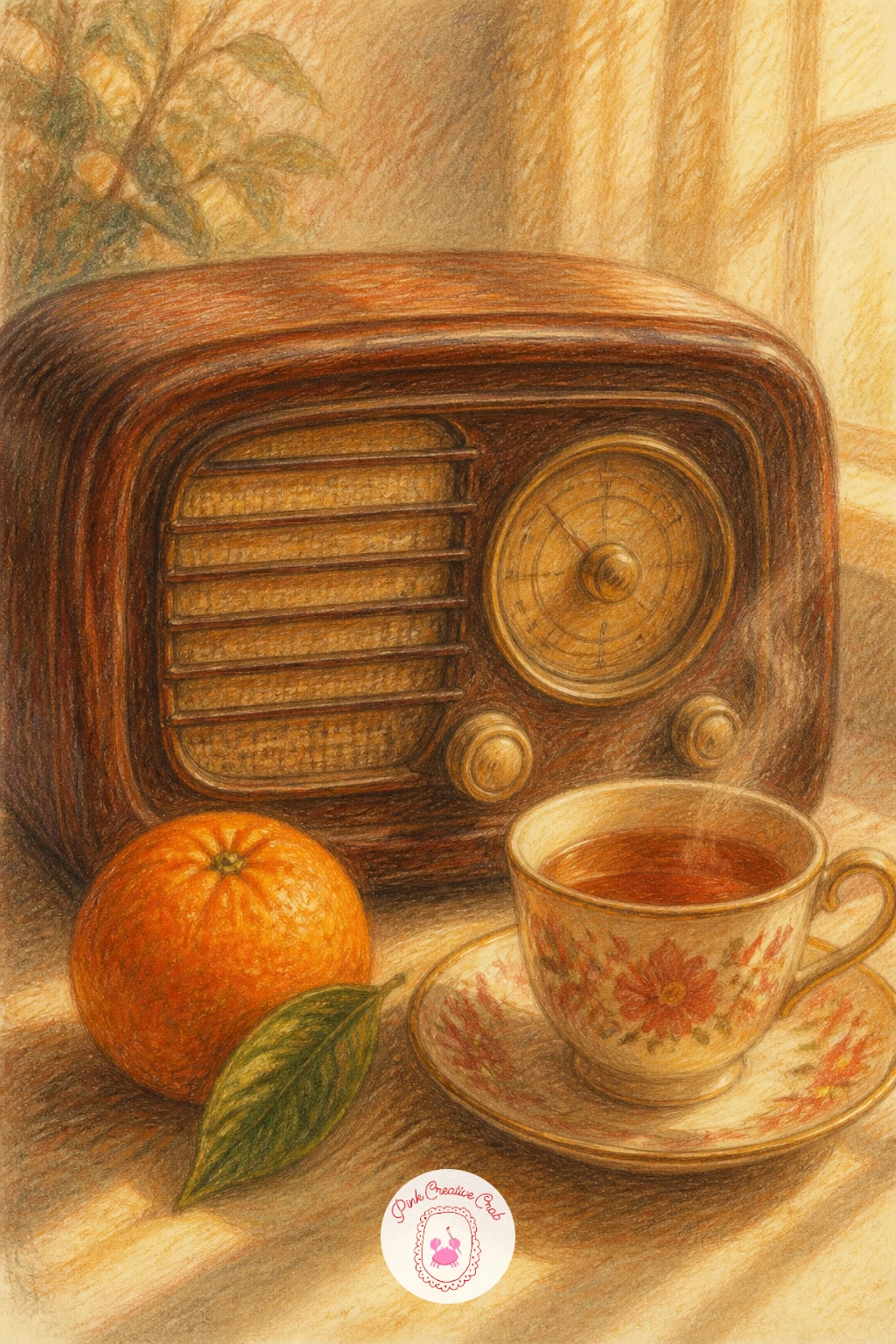 Vintage Radio With Orange And Tea — Still life scenes like this one are forgiving, so start with the vintage radio as the main shape, its rounded corners and