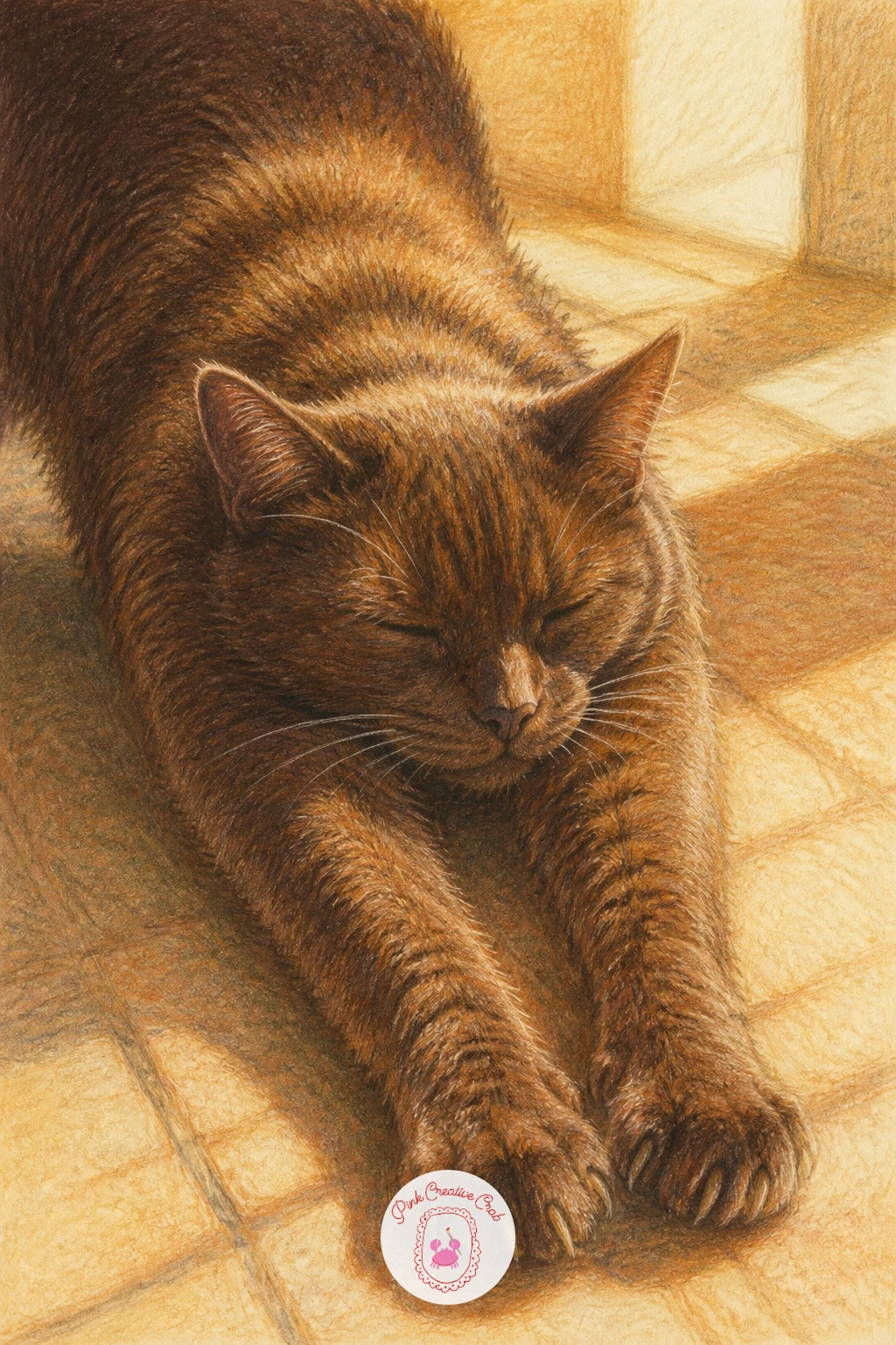 Cat Stretched In A Sunbeam — A cat stretched out on a heated floor is really a study in long curving shapes, so start with one flowing line for its spine