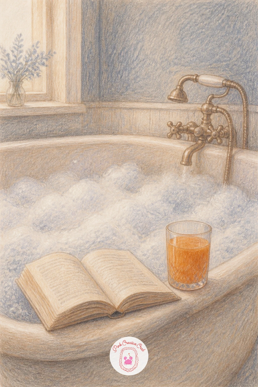 Bathtub With Bubbles And Juice — This cozy bathtub scene starts with the tub itself drawn as a simple rounded rectangle, then bubbles piled along the top edge