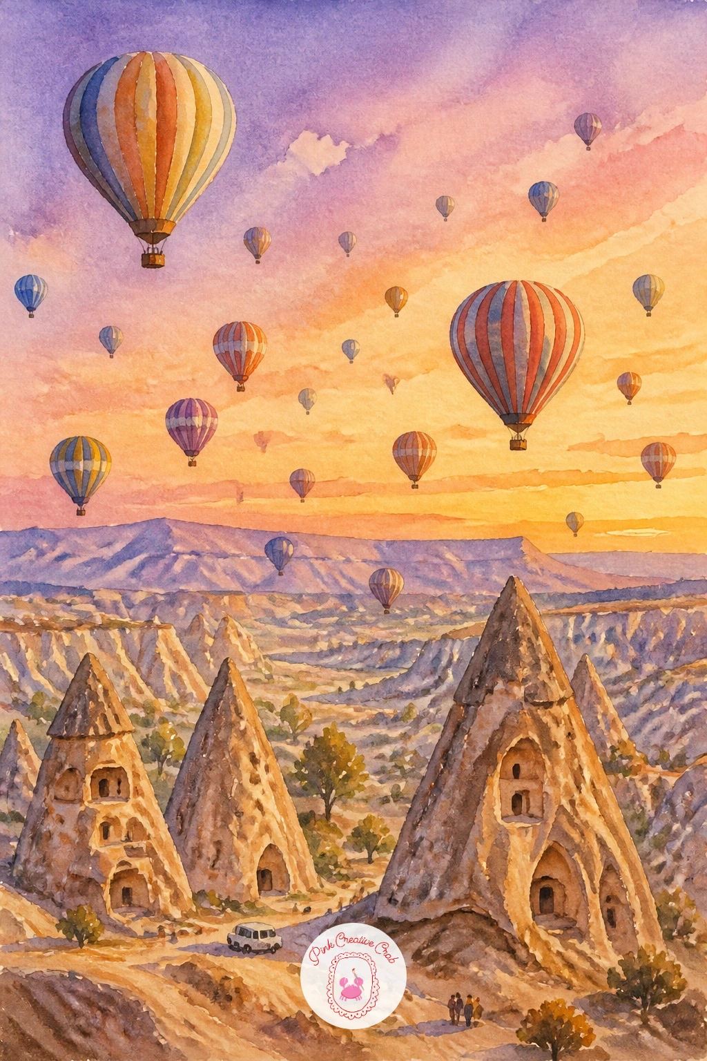 Balloons Over Cappadocia At Sunrise — Cappadocia's valleys are famous for having dozens of balloons in the air at once, so start this one by sketching the