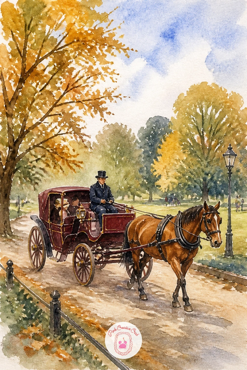 Horse Carriage In A Park — Bringing a little old-world romance into the mix, a horse-drawn carriage moving through a park scene relies on warm autumn or spring