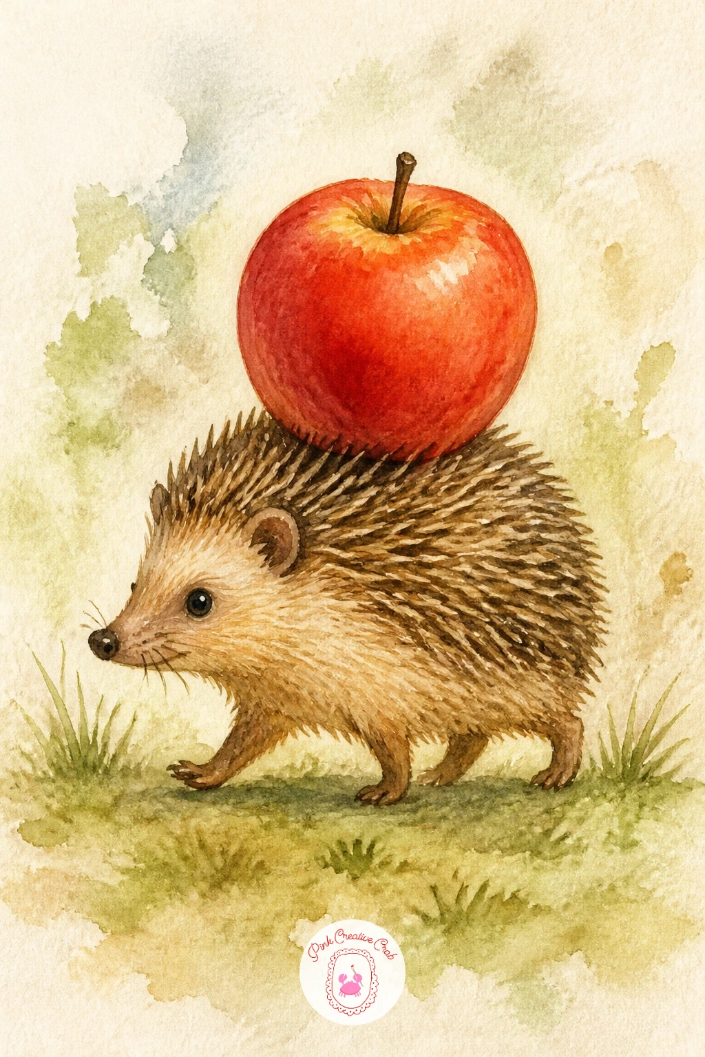 Hedgehog Carrying An Apple — Give the next hedgehog somewhere to go: have it walking with a small red apple balanced on its back or held in its front paws.