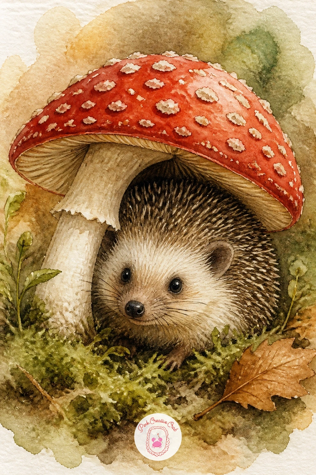Hedgehog Under A Mushroom — Shelter this hedgehog under a toadstool big enough to use as an umbrella, a classic storybook pairing that is more about the