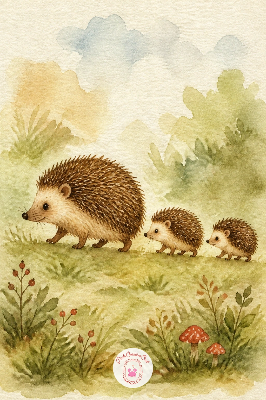 Hedgehog Family Walking — Line up a small hedgehog family for this one, one larger parent shape and two or three smaller ones following behind in a gentle