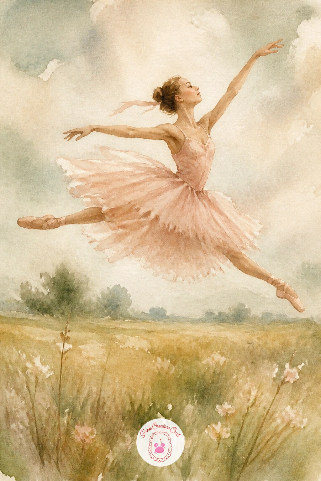 Leaping in a Field — Take the dancer outdoors with a dancer leaping in a field, a freer composition where the background finally gets to share the spotlight.