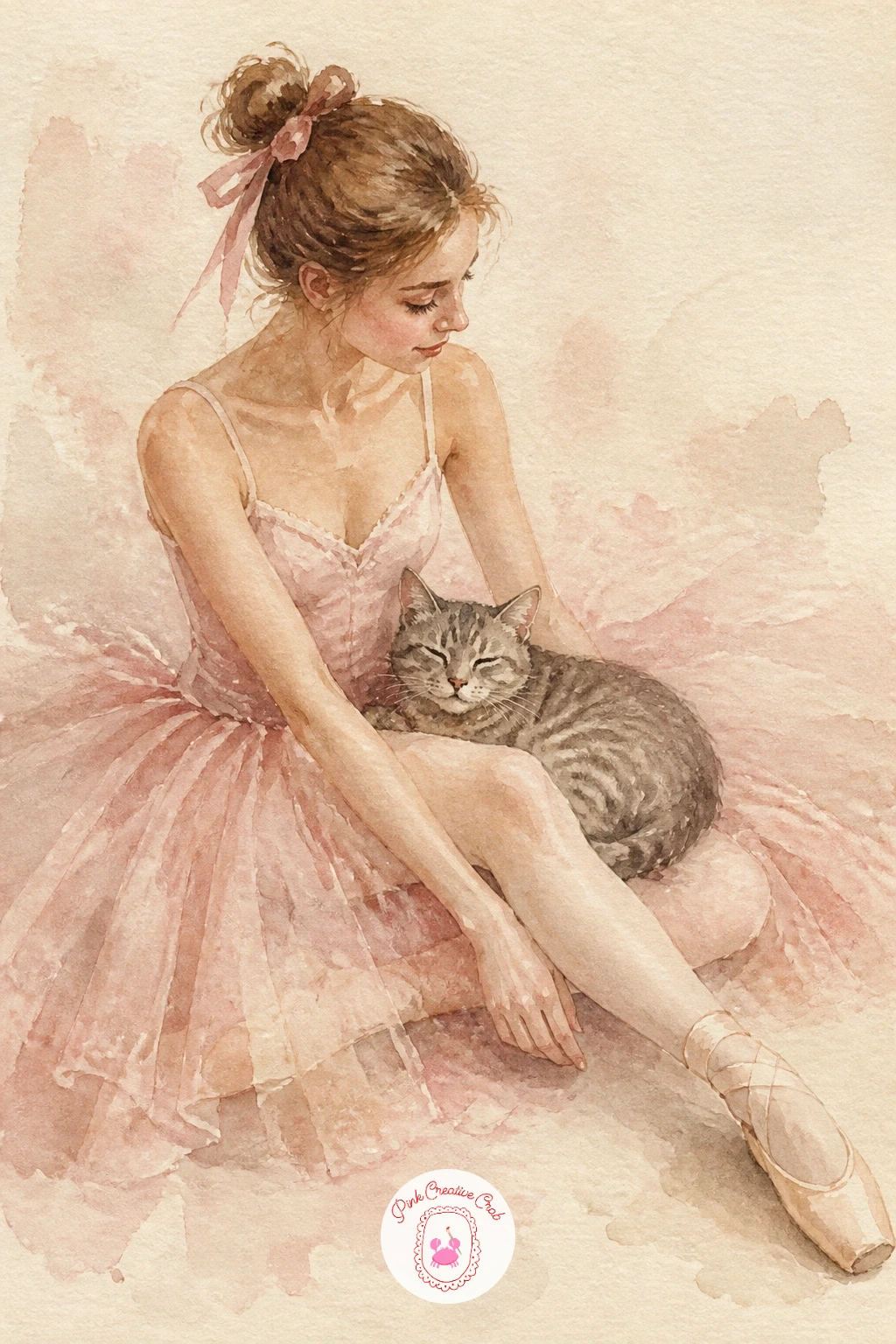 A Ballerina with a Cat — Soften the mood with a ballerina with a cat, a gentle pairing that lets you practice two very different textures side by side. Ballet