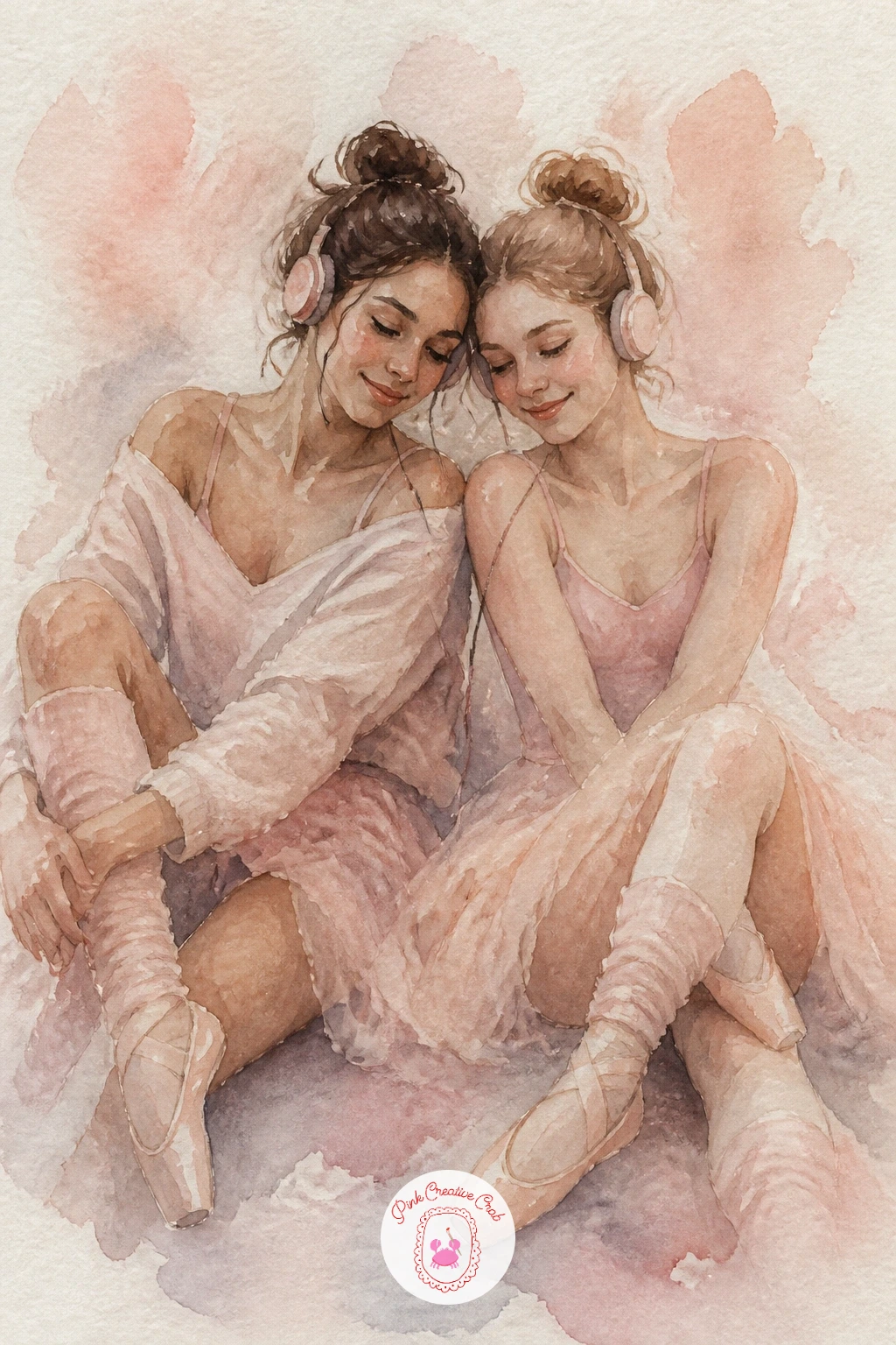 Two Dancers Sharing Headphones — Bring a modern, casual beat into the mix with two dancers sharing headphones, a backstage break moment rather than a