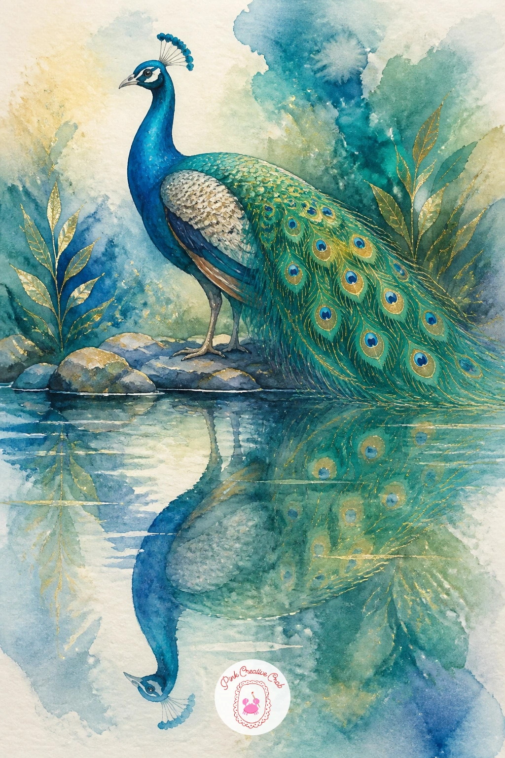 Peacock Reflected in a Pond — Mirror images are easier than they look, and a peacock reflected in a pond is the perfect place to try one. Peacock watercolor