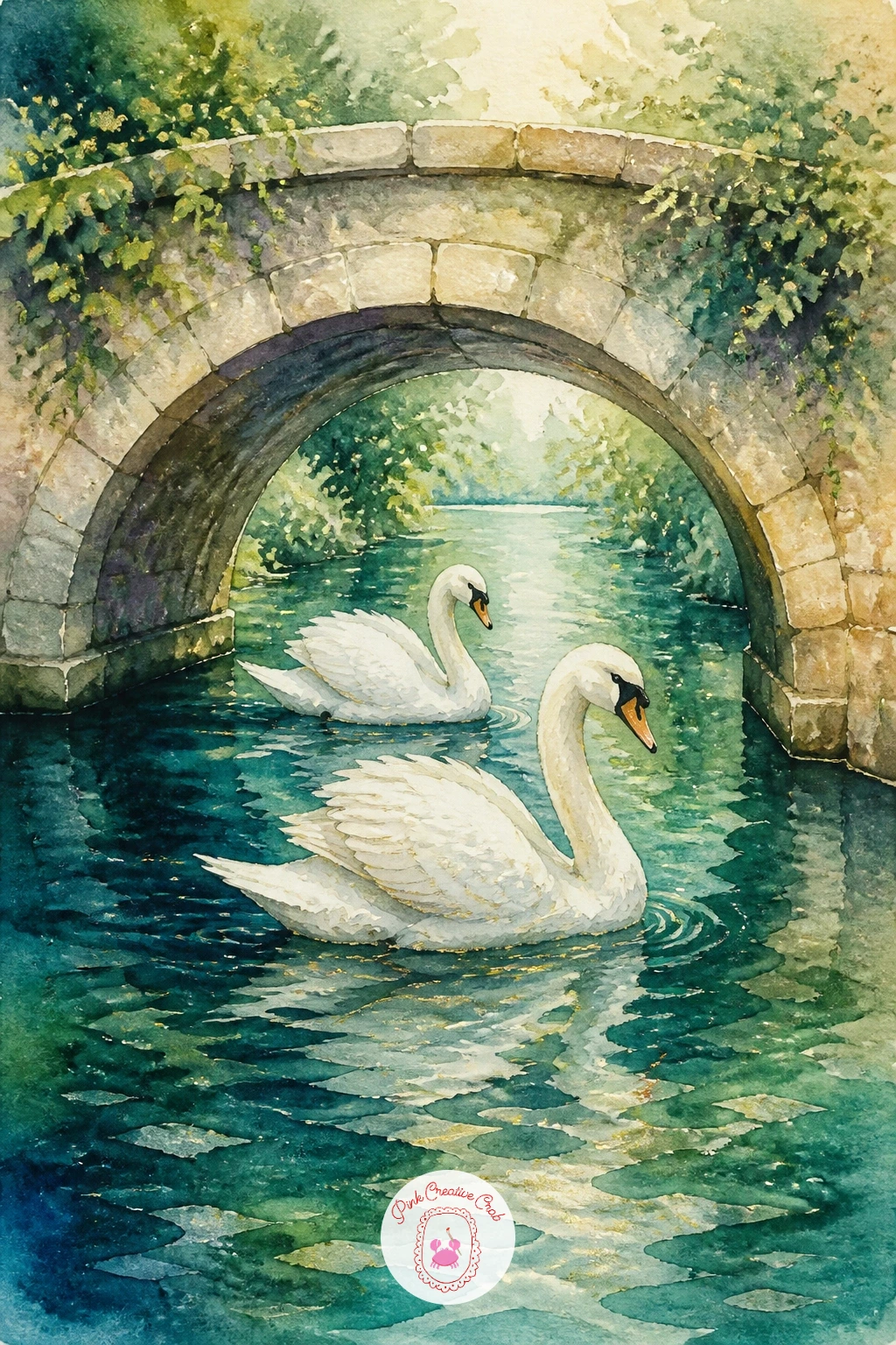 Swans Under a Stone Bridge — Add architecture back into the water scenes with swans under a stone bridge, a composition that lets you practice an arched shape