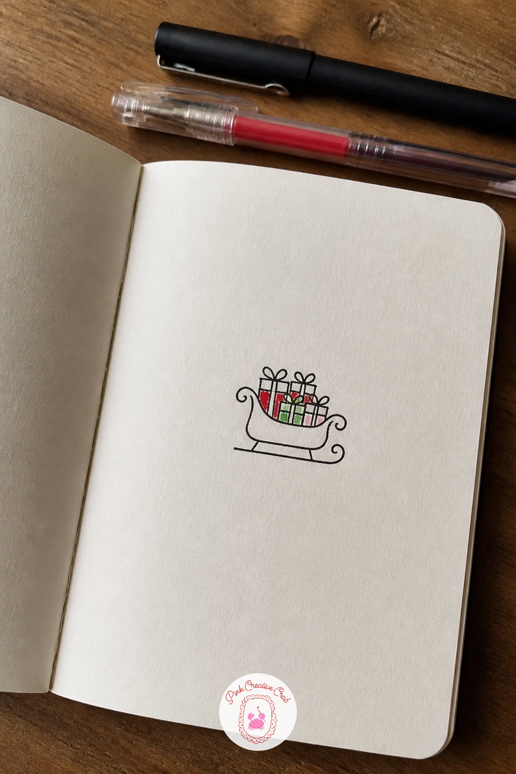 Sleigh Full Of Gifts — Bring the gift theme back down to earth with a sleigh full of gifts, a fuller scene for when you have a little more time. Christmas card