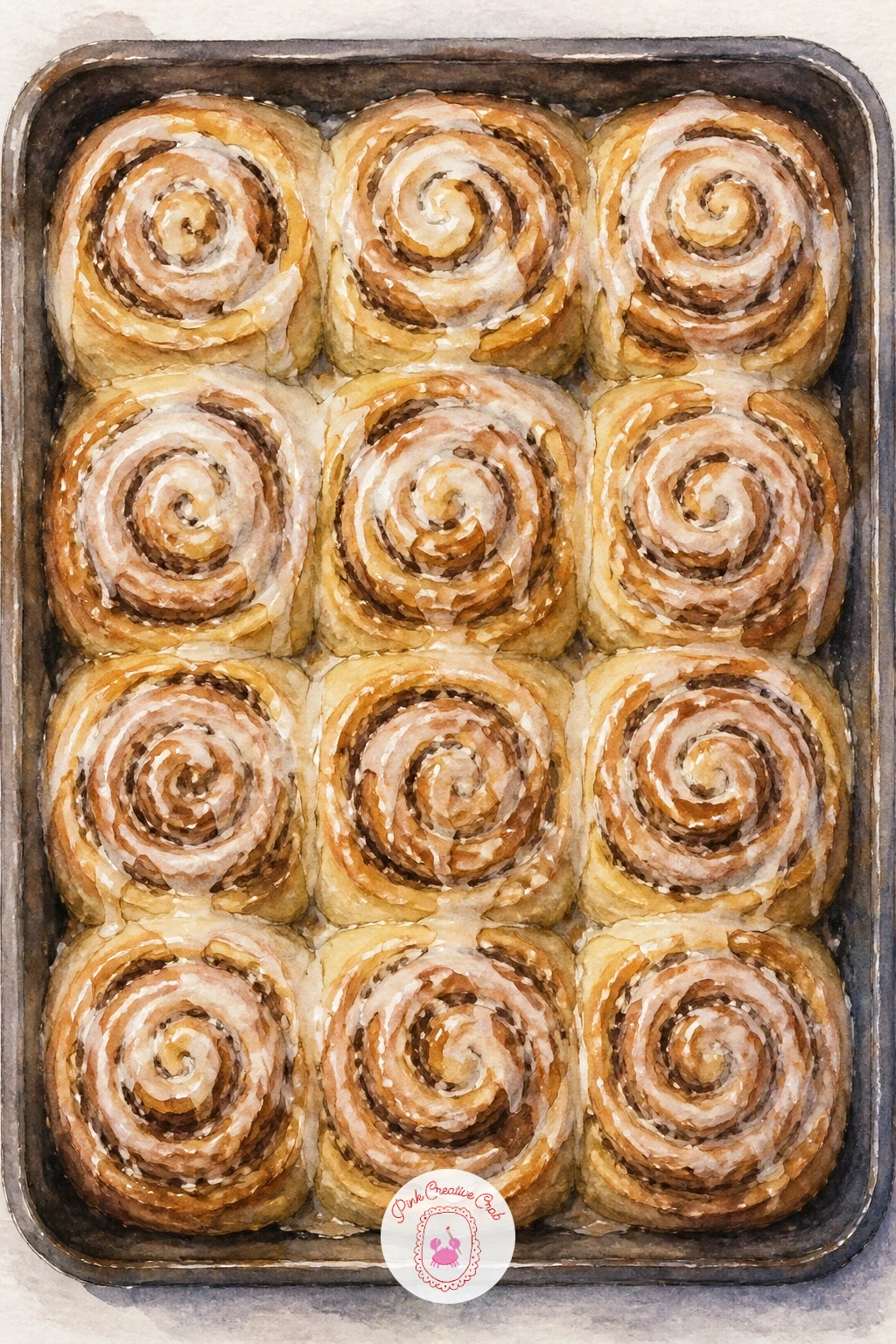 Cinnamon Roll Tray — Cinnamon rolls give you a chance to paint a whole tray of swirls rather than one shape alone. Bread watercolor