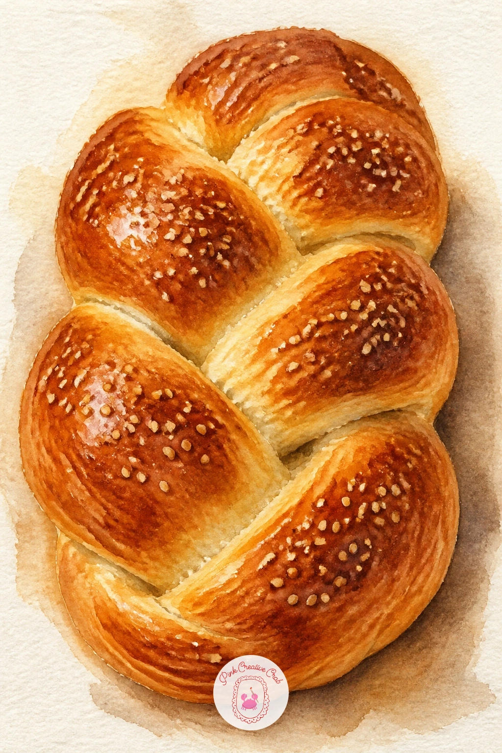 Braided Challah — Challah's braid is the real challenge here, so slow down on the pencil sketch before any paint touches the page. Bread watercolor