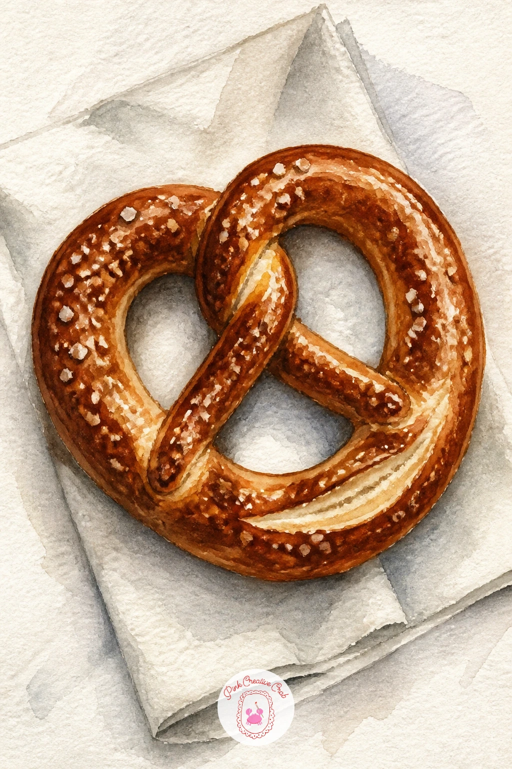 Pretzel on a Napkin — A soft pretzel is a nice quick painting once the loaves above feel routine. Bread watercolor