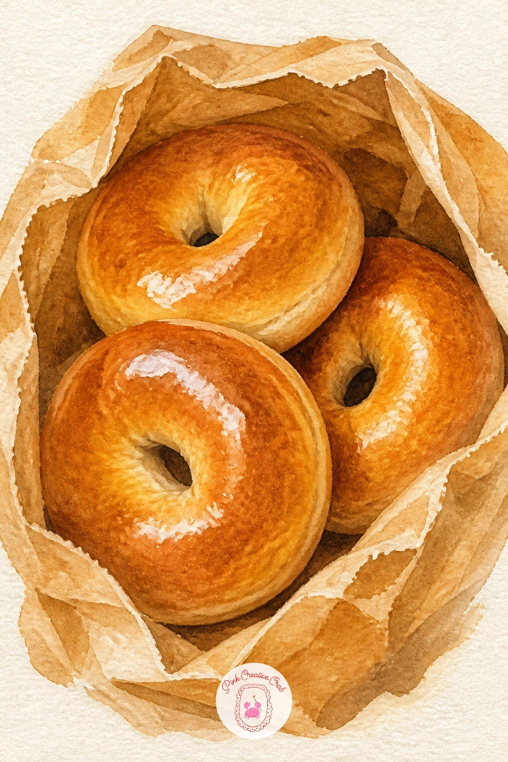 Bagels in a Paper Bag — Bagels are simple rings but their shine takes a bit of care. Bread watercolor