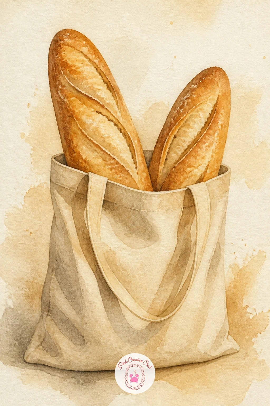 Bakery Tote Bag With Loaves — After the garden scene, come back indoors with something smaller: a canvas tote bag with a couple of baguettes poking out the