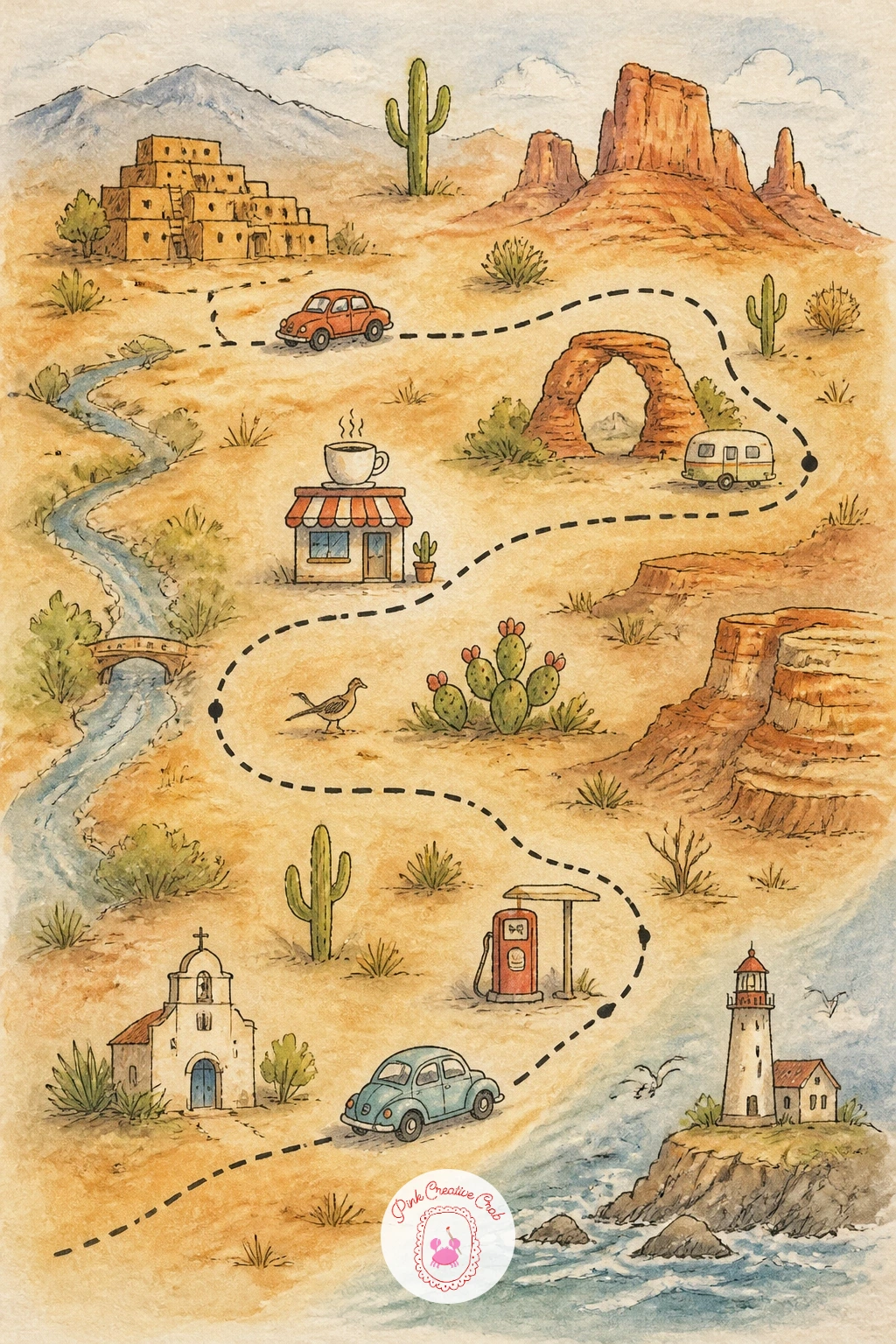 Dream Road Trip Map — Give the next page a personal twist with a map of a dream road trip, the kind you would actually plan if the whole week were free.