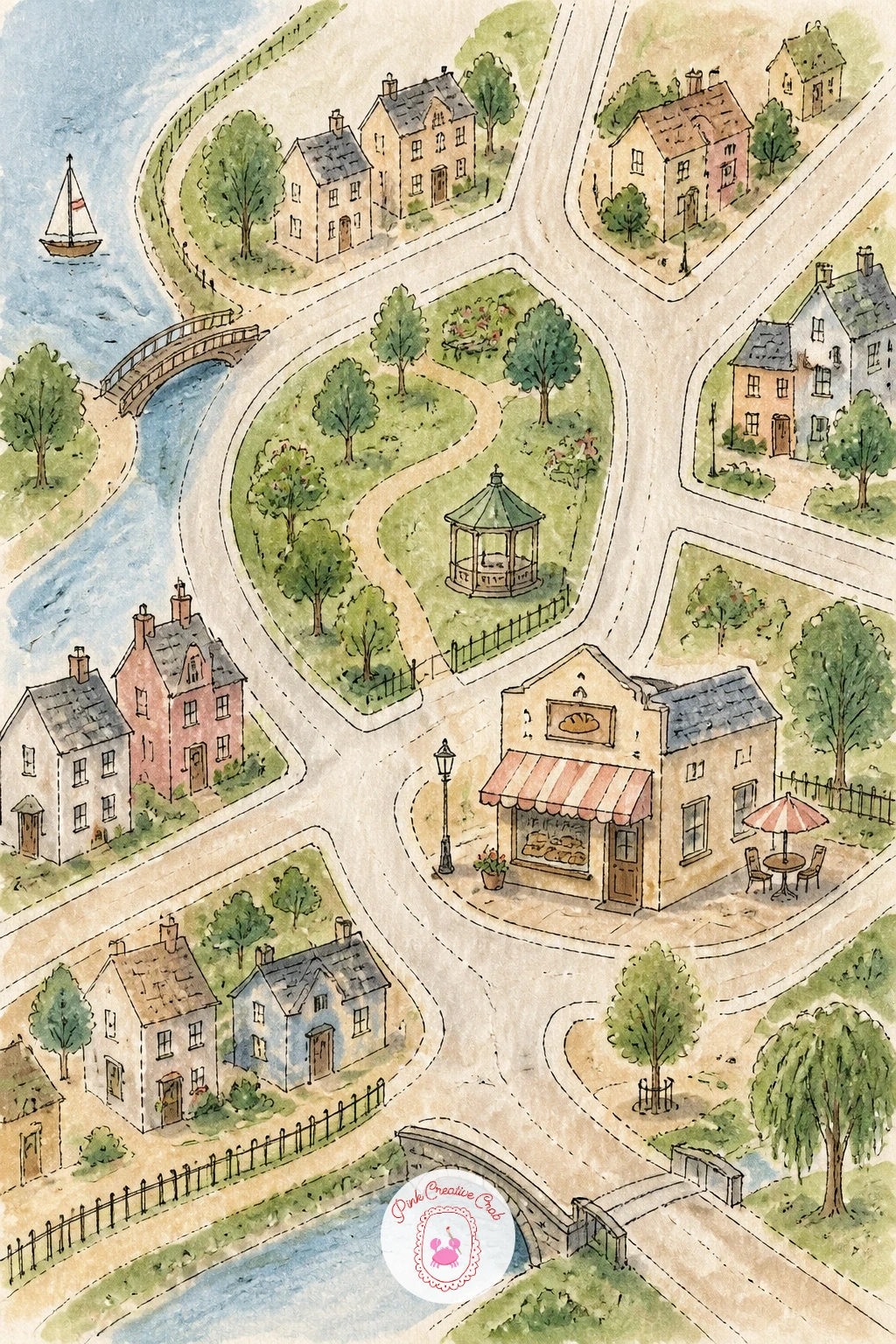 Neighborhood Map With Bakery and Park — Bring the scale back down to a map of your own neighborhood, real or imagined, anchored by a bakery and a park.