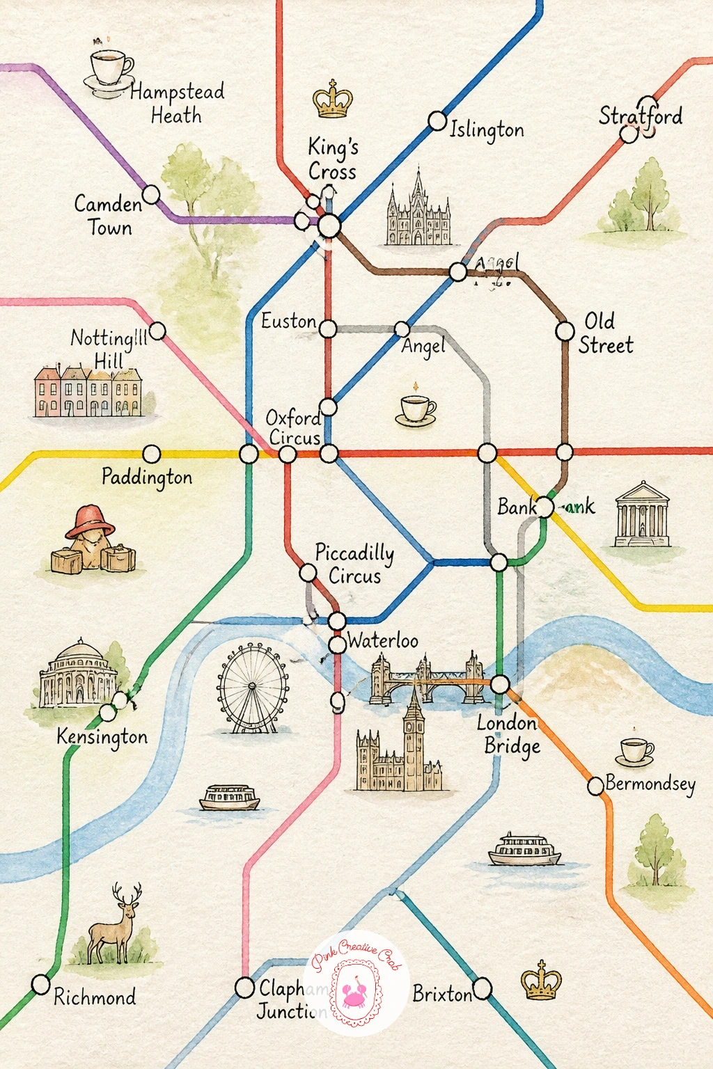London Tube Style Map — Switch gears completely with a London tube style map, the one subject on this list built from straight lines and sharp angles rather