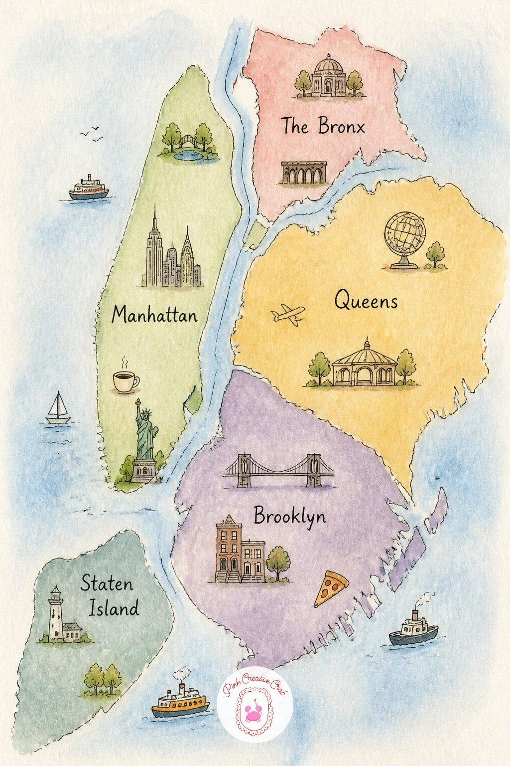 Map of New York Boroughs — Jump to a dense, confident city with a map of New York's five boroughs, best handled as simplified shapes rather than exact