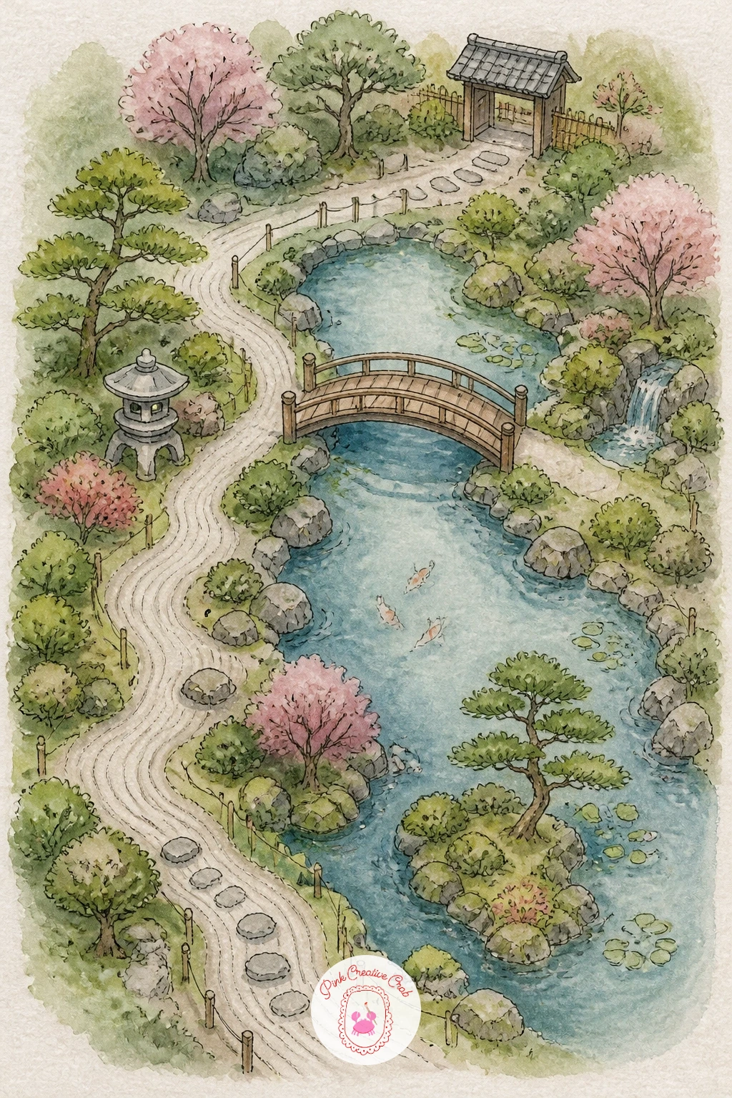 Map of a Japanese Garden — Return to stillness with a map of a Japanese garden, smaller and quieter than the Kyoto temple map earlier and focused on one