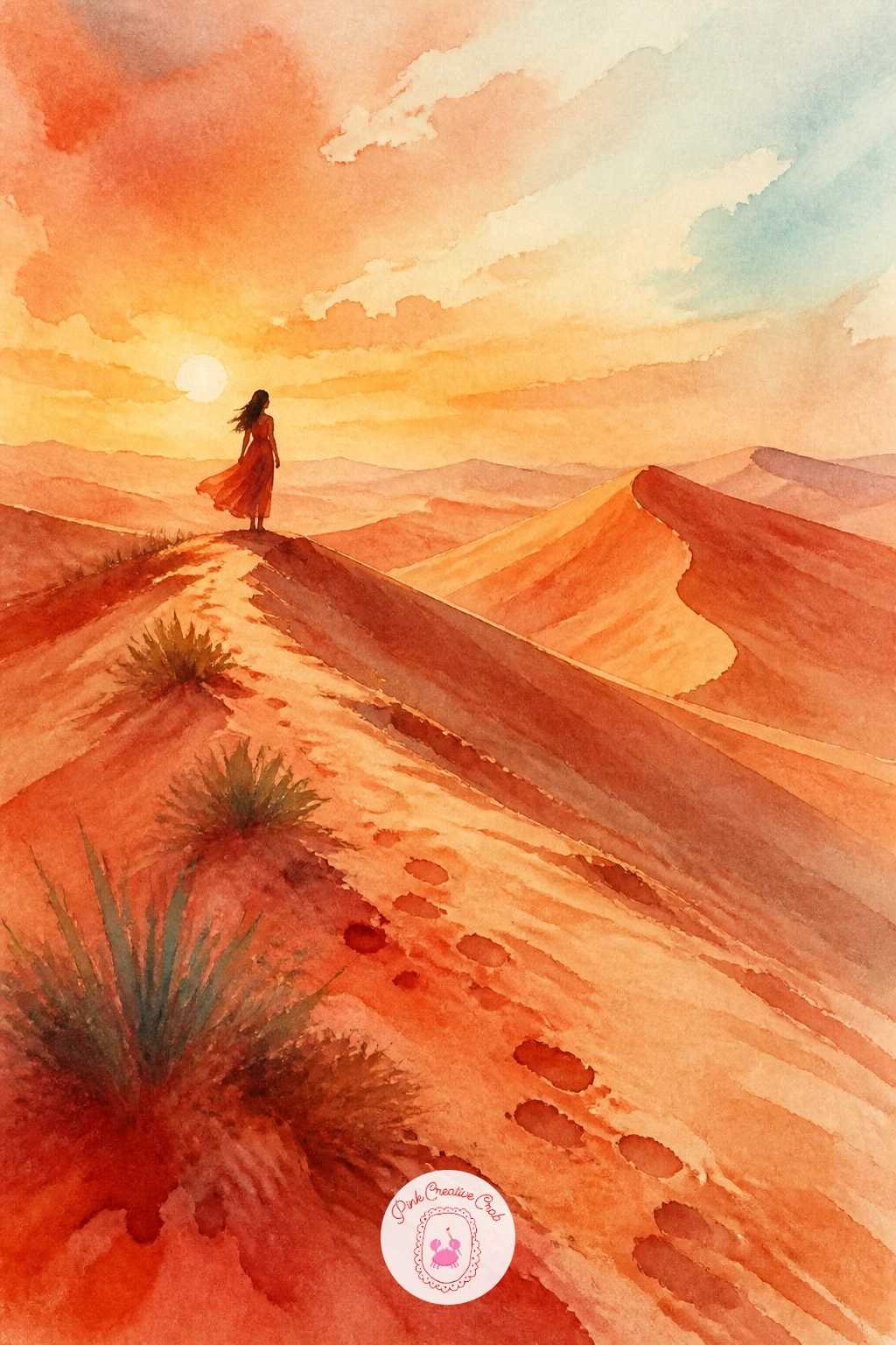 Woman in a Flowing Dress Walking in Dunes — Add a human figure now that the last few scenes have warmed you up: a woman in a flowing dress walking along a dune