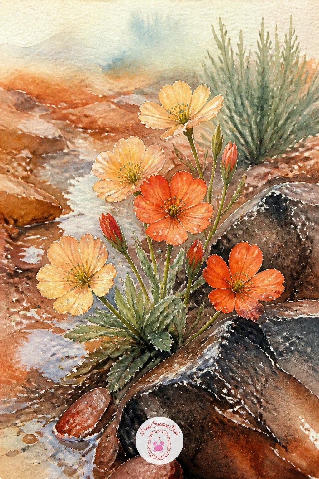 Desert Flower Bloom After Rain — Zoom in close after all those wide landscapes: a cluster of desert wildflowers blooming low to the ground after rain, with a