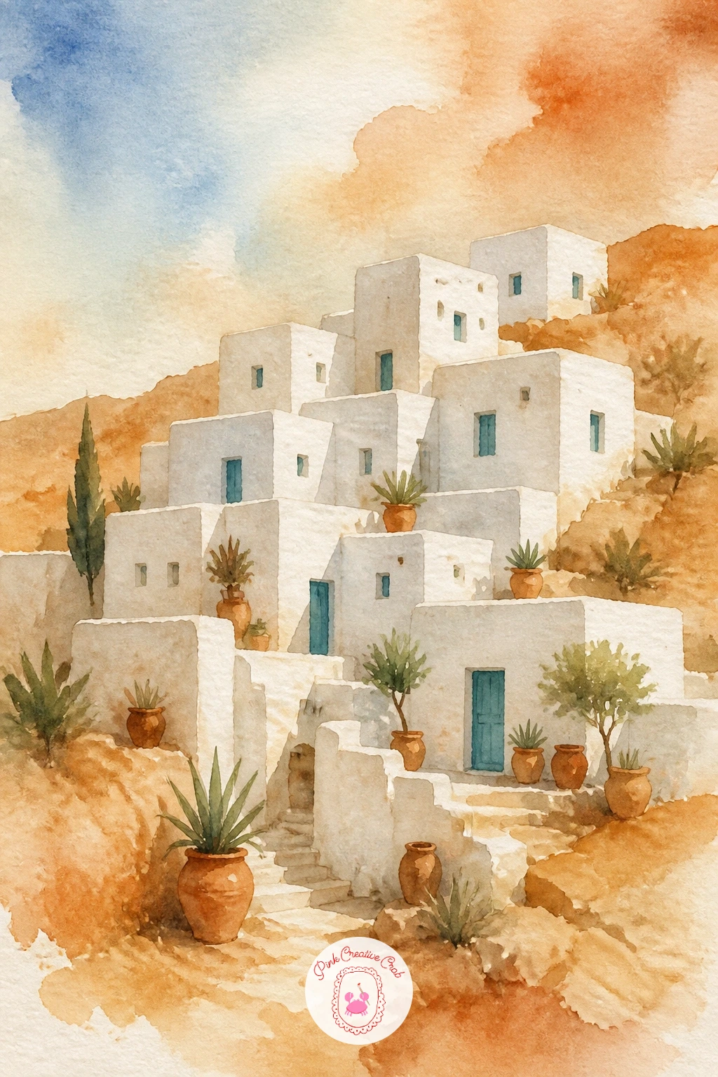 White Santorini-Style Desert Village — Borrow a coastal feel for the desert with a cluster of white, cube-shaped buildings stacked down a hillside